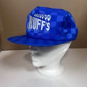 Vintage RUFF'S Snapback Hat K-Products Blue Checkerboard Made in USA Cap